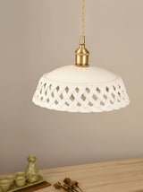 Modern Hand Carved White Ceramic Pendant Lamp with Adjustable Hanging Cord and Brass Finish