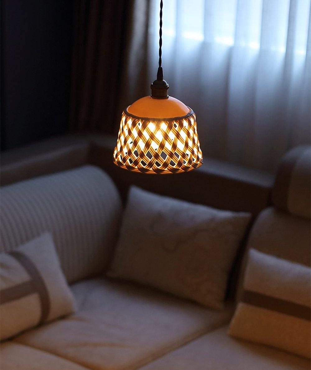 Modern Hand Carved White Ceramic Pendant Lamp with Adjustable Hanging Cord and Brass Finish