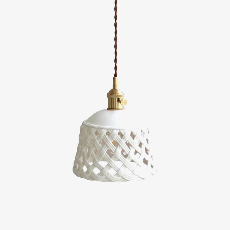 Modern Hand Carved White Ceramic Pendant Lamp with Adjustable Hanging Cord and Brass Finish