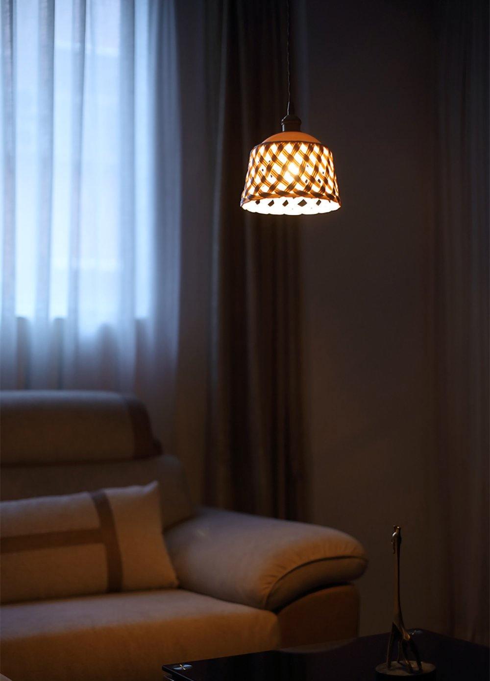 Modern Hand Carved White Ceramic Pendant Lamp with Adjustable Hanging Cord and Brass Finish