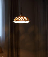 Modern Hand Carved White Ceramic Pendant Lamp with Adjustable Hanging Cord and Brass Finish