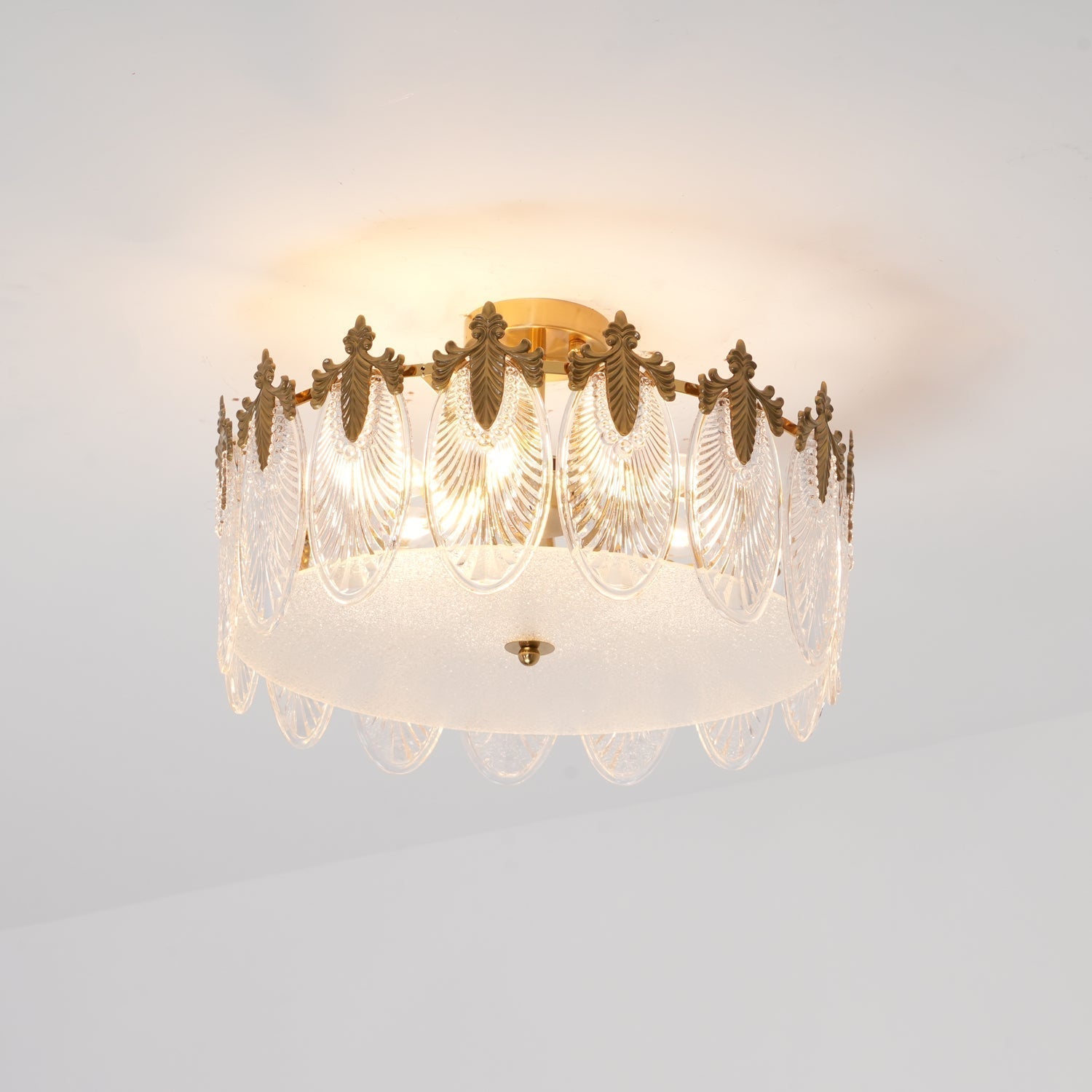 Modern Hand Formed Pattern Glass Petal Chandelier with Copper Finish for Living and Dining Rooms
