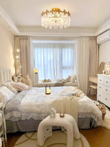 Modern Hand Formed Pattern Glass Petal Chandelier with Copper Finish for Living and Dining Rooms