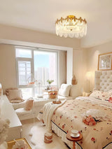 Modern Hand Formed Pattern Glass Petal Chandelier with Copper Finish for Living and Dining Rooms