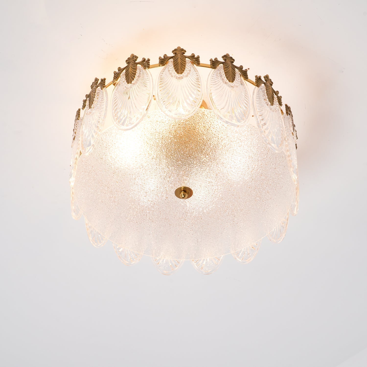 Modern Hand Formed Pattern Glass Petal Chandelier with Copper Finish for Living and Dining Rooms
