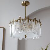 Modern Hand Formed Pattern Glass Petal Chandelier with Copper Finish for Living and Dining Rooms