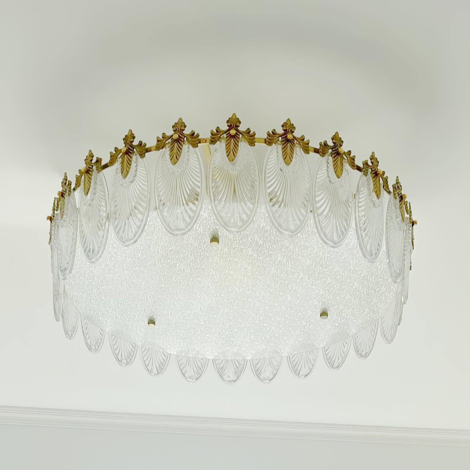 Modern Hand Formed Pattern Glass Petal Chandelier with Copper Finish for Living and Dining Rooms