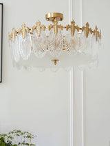 Modern Hand Formed Pattern Glass Petal Chandelier with Copper Finish for Living and Dining Rooms