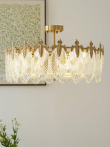 Modern Hand Formed Pattern Glass Petal Chandelier with Copper Finish for Living and Dining Rooms