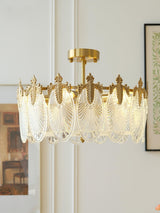 Modern Hand Formed Pattern Glass Petal Chandelier with Copper Finish for Living and Dining Rooms