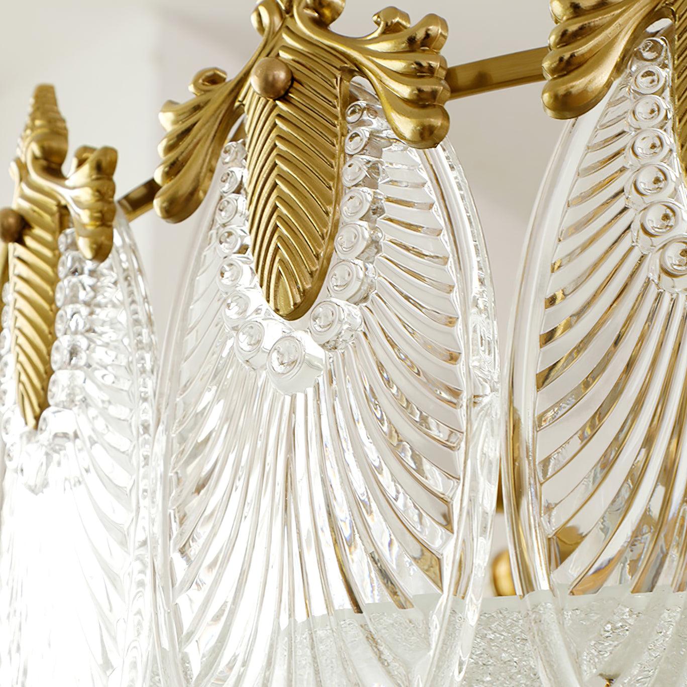 Modern Hand Formed Pattern Glass Petal Chandelier with Copper Finish for Living and Dining Rooms
