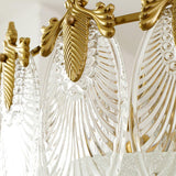 Modern Hand Formed Pattern Glass Petal Chandelier with Copper Finish for Living and Dining Rooms