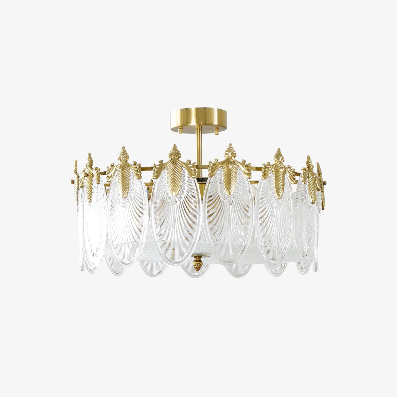 Modern Hand Formed Pattern Glass Petal Chandelier with Copper Finish for Living and Dining Rooms
