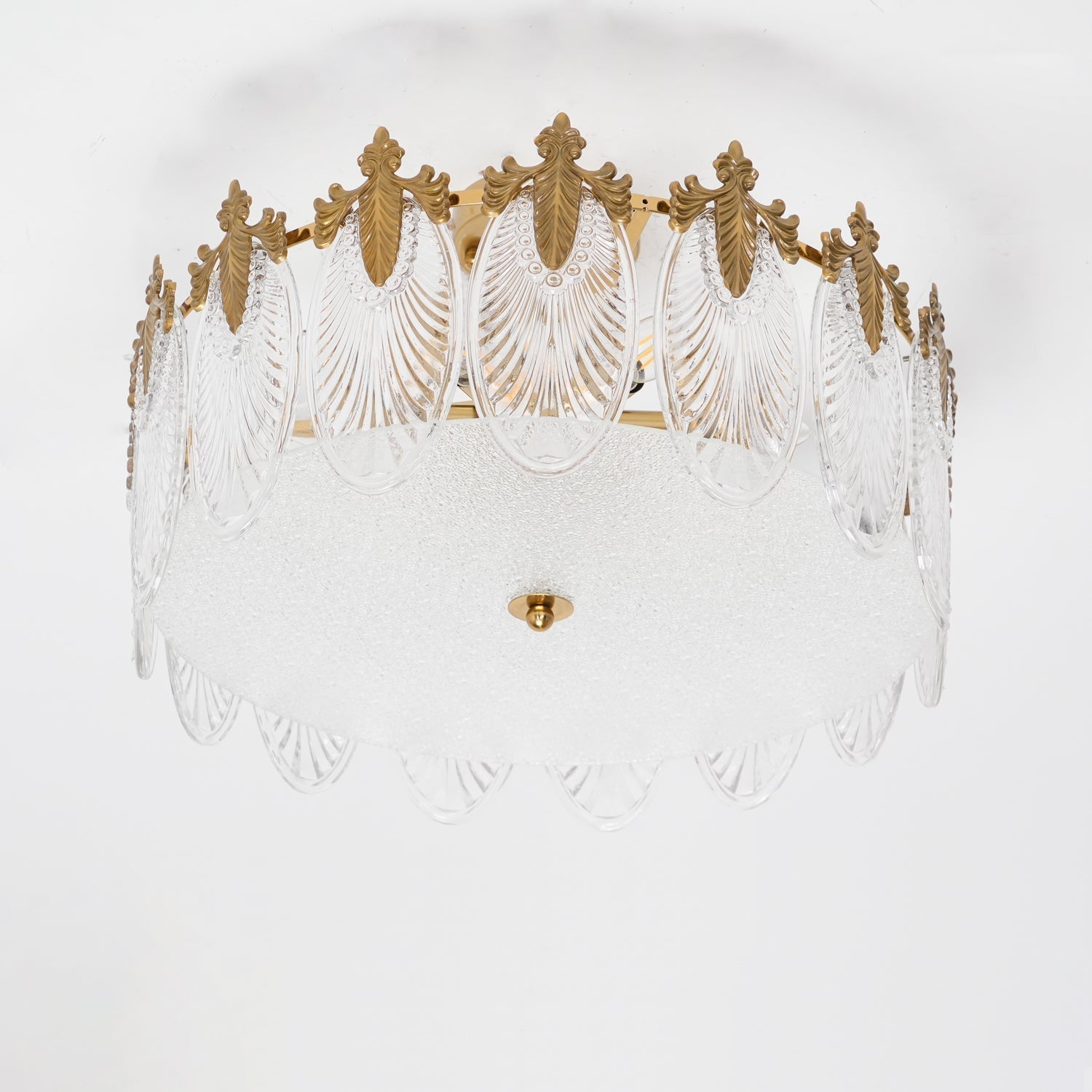 Modern Hand Formed Pattern Glass Petal Chandelier with Copper Finish for Living and Dining Rooms