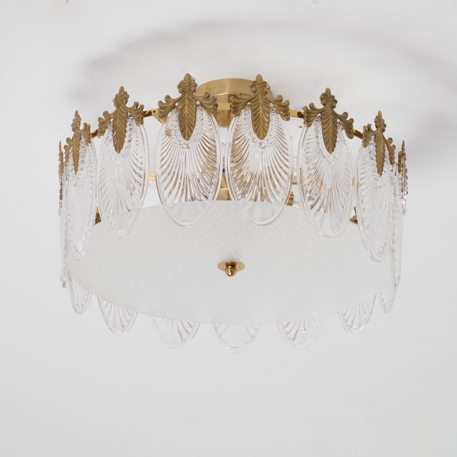 Modern Hand Formed Pattern Glass Petal Chandelier with Copper Finish for Living and Dining Rooms