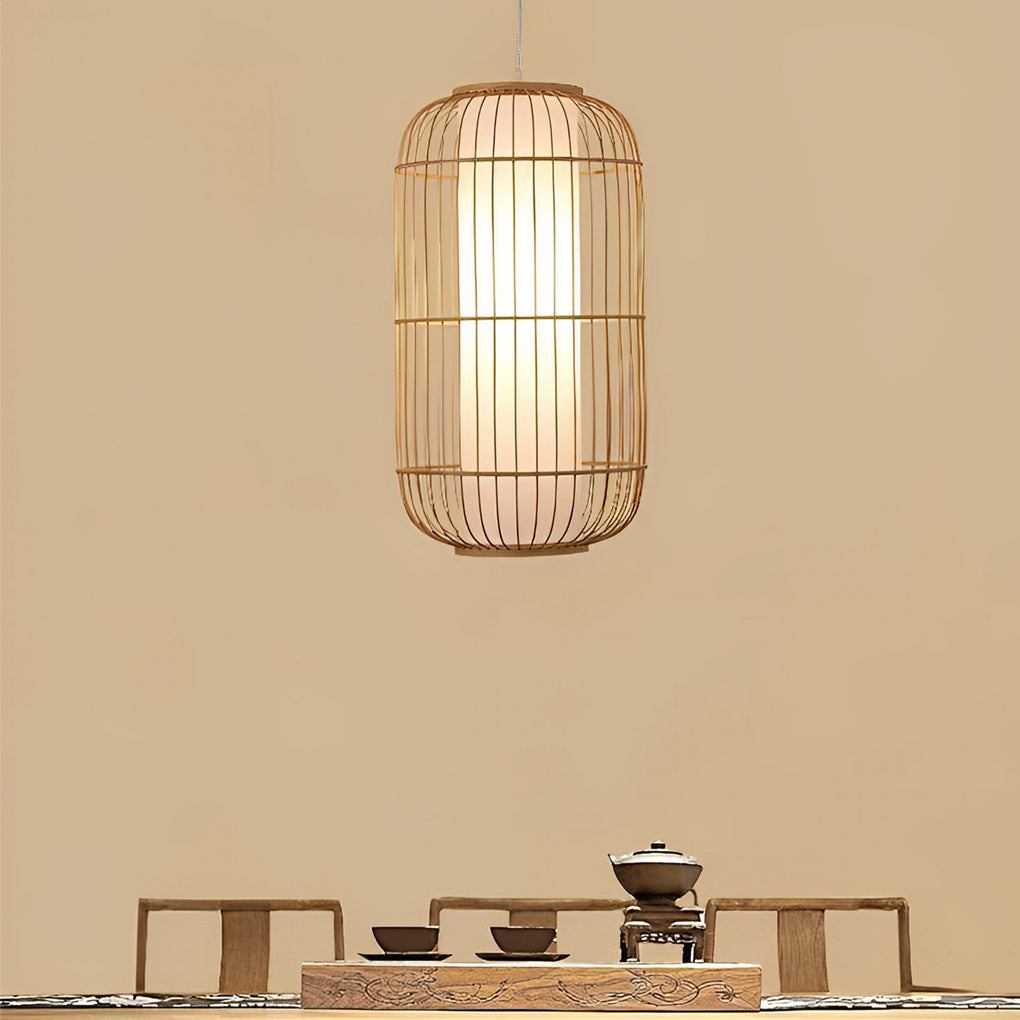 Modern Hand Woven Bamboo Pendant Light Natural Burlywood Wood Ceiling Fixture