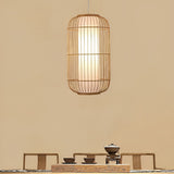 Modern Hand Woven Bamboo Pendant Light Natural Burlywood Wood Ceiling Fixture