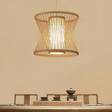 Modern Hand Woven Bamboo Pendant Light Natural Burlywood Wood Ceiling Fixture