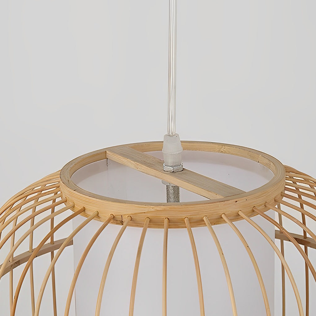 Modern Hand Woven Bamboo Pendant Light Natural Burlywood Wood Ceiling Fixture
