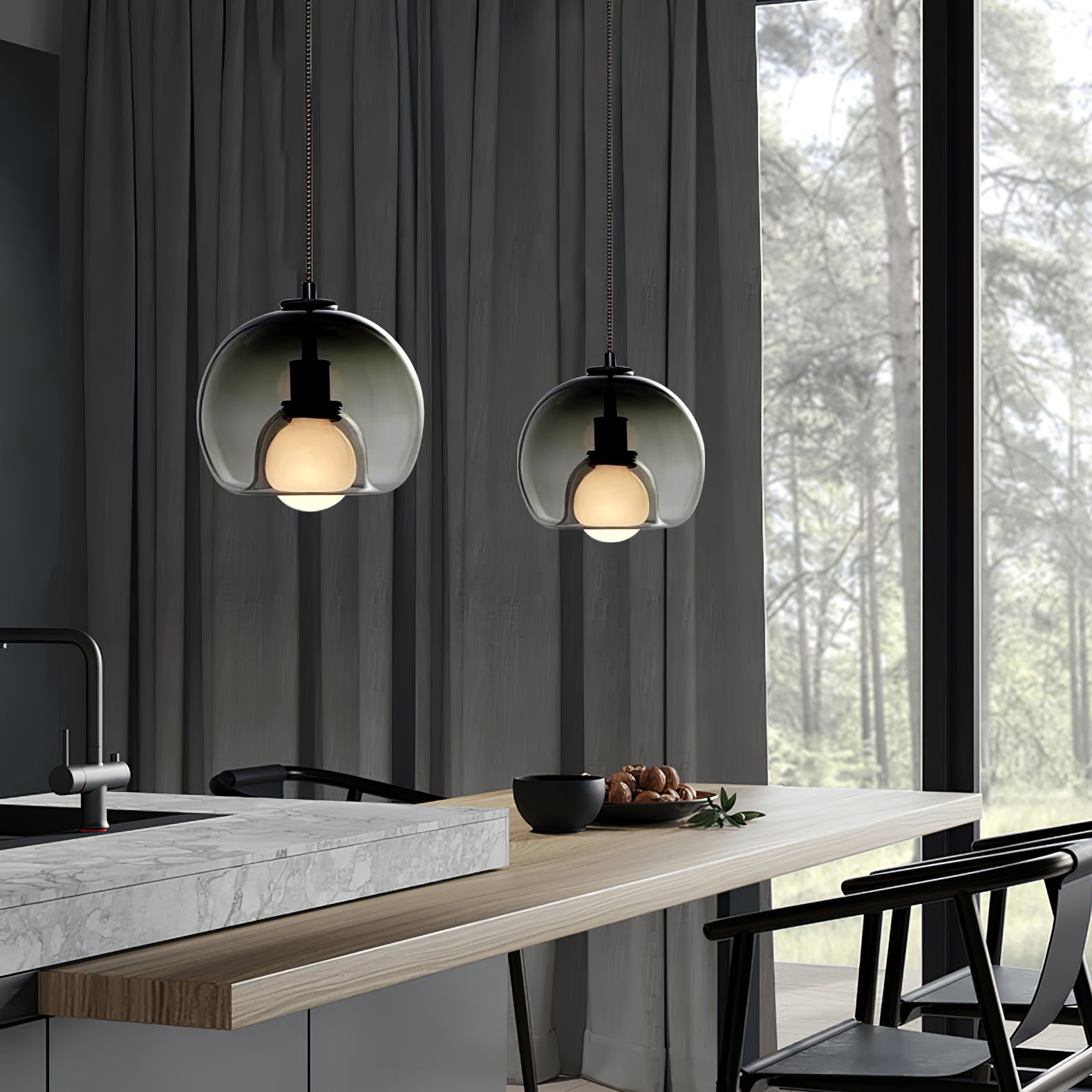 Modern Handblown Glass Globe Pendant Light for Kitchen and Dining Room