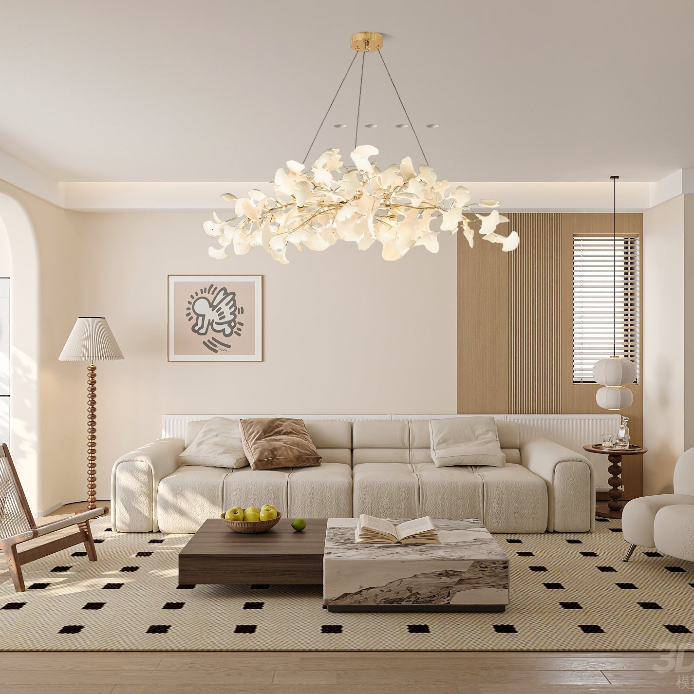 Modern Handcrafted Ceramic Gingko Leaf Chandelier Ceiling Light Fixture