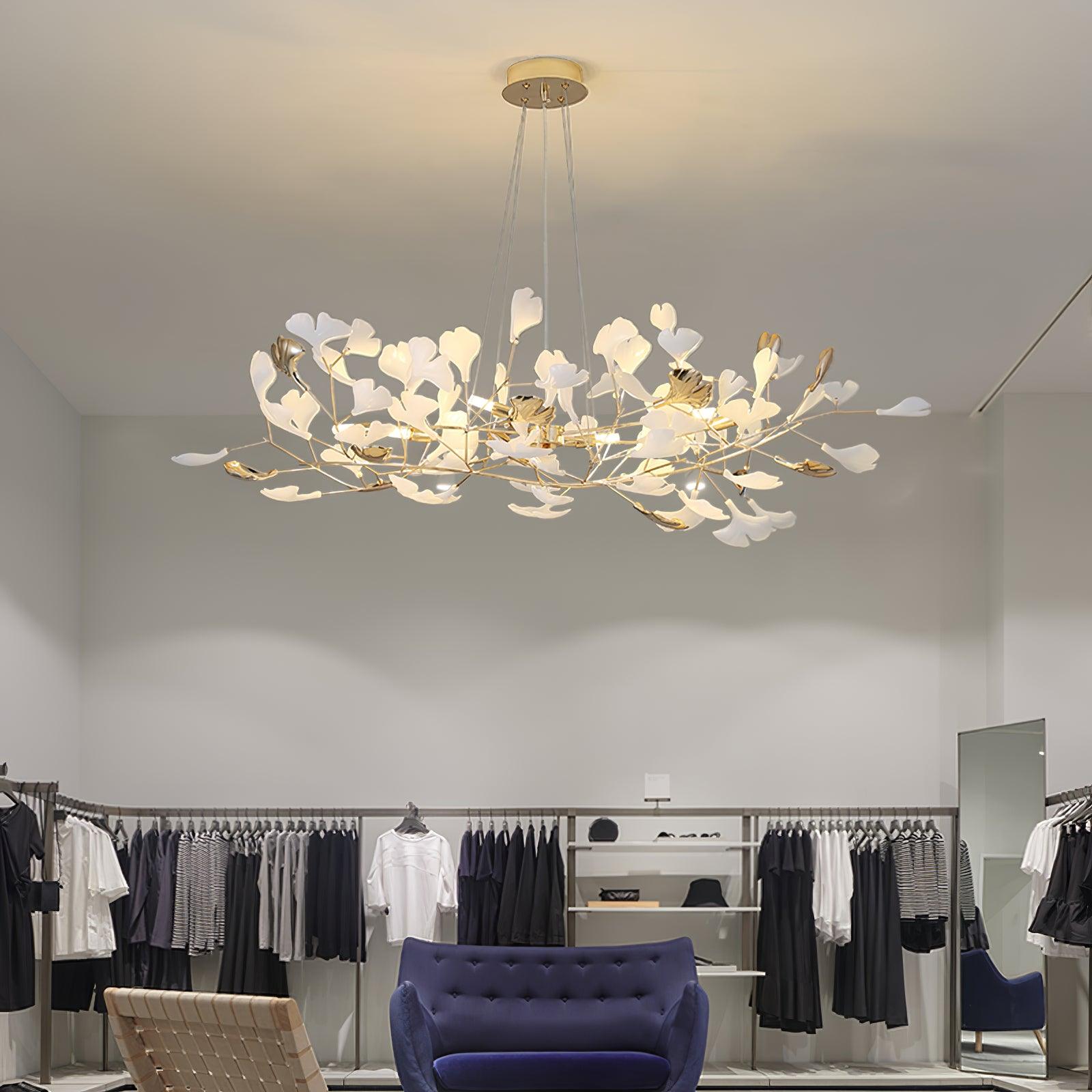 Modern Handcrafted Ceramic Gingko Leaf Chandelier Ceiling Light Fixture