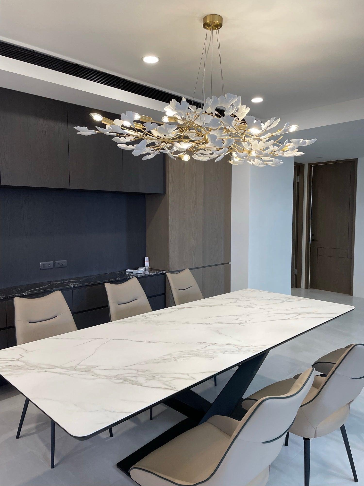 Modern Handcrafted Ceramic Gingko Leaf Chandelier Ceiling Light Fixture