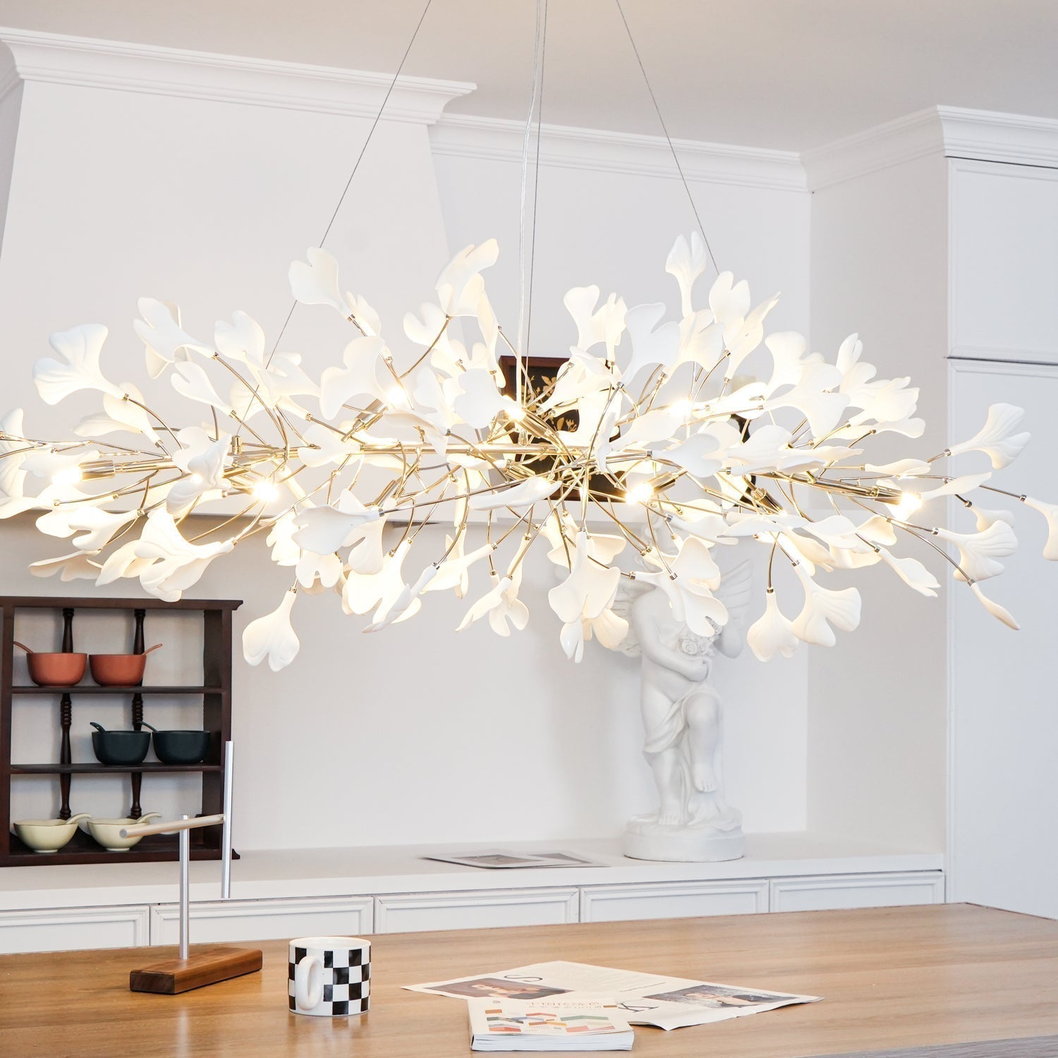 Modern Handcrafted Ceramic Gingko Leaf Chandelier Ceiling Light Fixture
