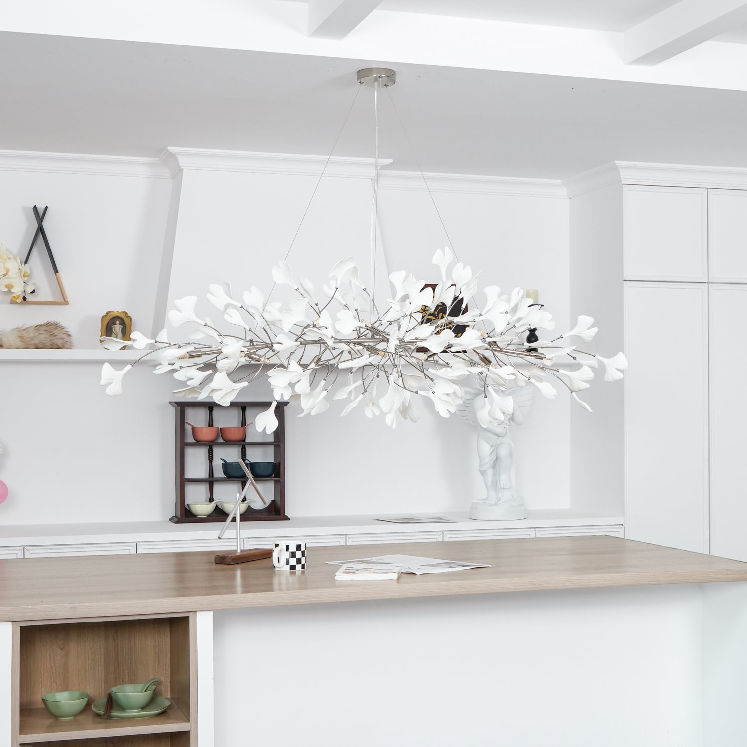 Modern Handcrafted Ceramic Gingko Leaf Chandelier Ceiling Light Fixture