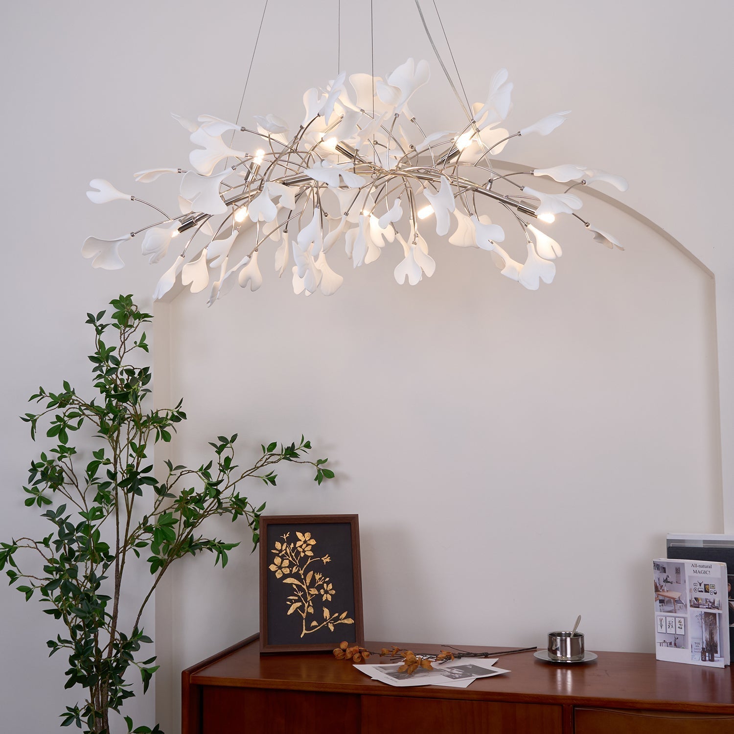 Modern Handcrafted Ceramic Gingko Leaf Chandelier Ceiling Light Fixture