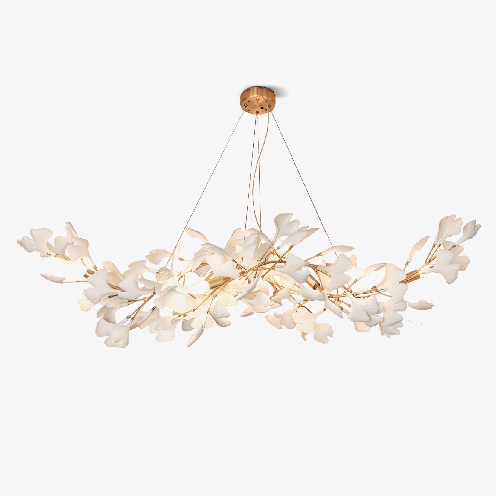Modern Handcrafted Ceramic Ginkgo Leaf Chandelier Metal Pendant Lighting Fixture