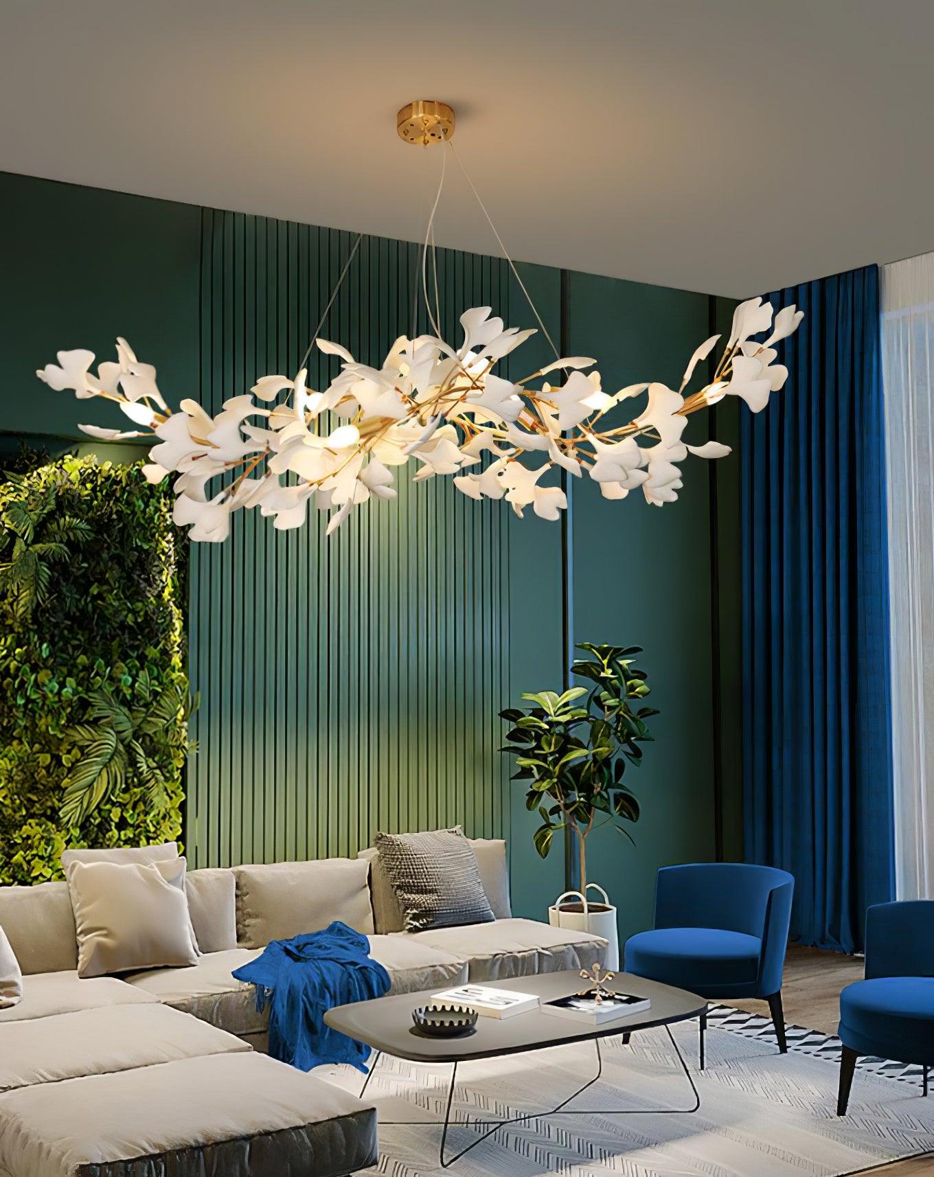 Modern Handcrafted Ceramic Ginkgo Leaf Chandelier Metal Pendant Lighting Fixture