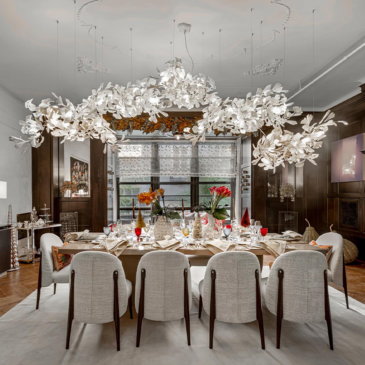 Modern Handcrafted Ceramic Ginkgo Leaf Chandelier Metal Pendant Lighting Fixture