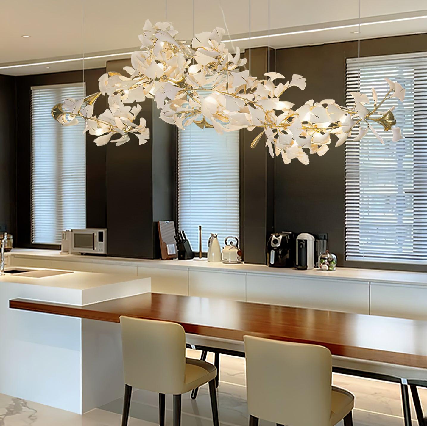 Modern Handcrafted Ceramic Ginkgo Leaf Chandelier Metal Pendant Lighting Fixture