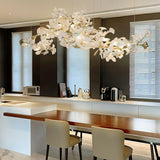 Modern Handcrafted Ceramic Ginkgo Leaf Chandelier Metal Pendant Lighting Fixture