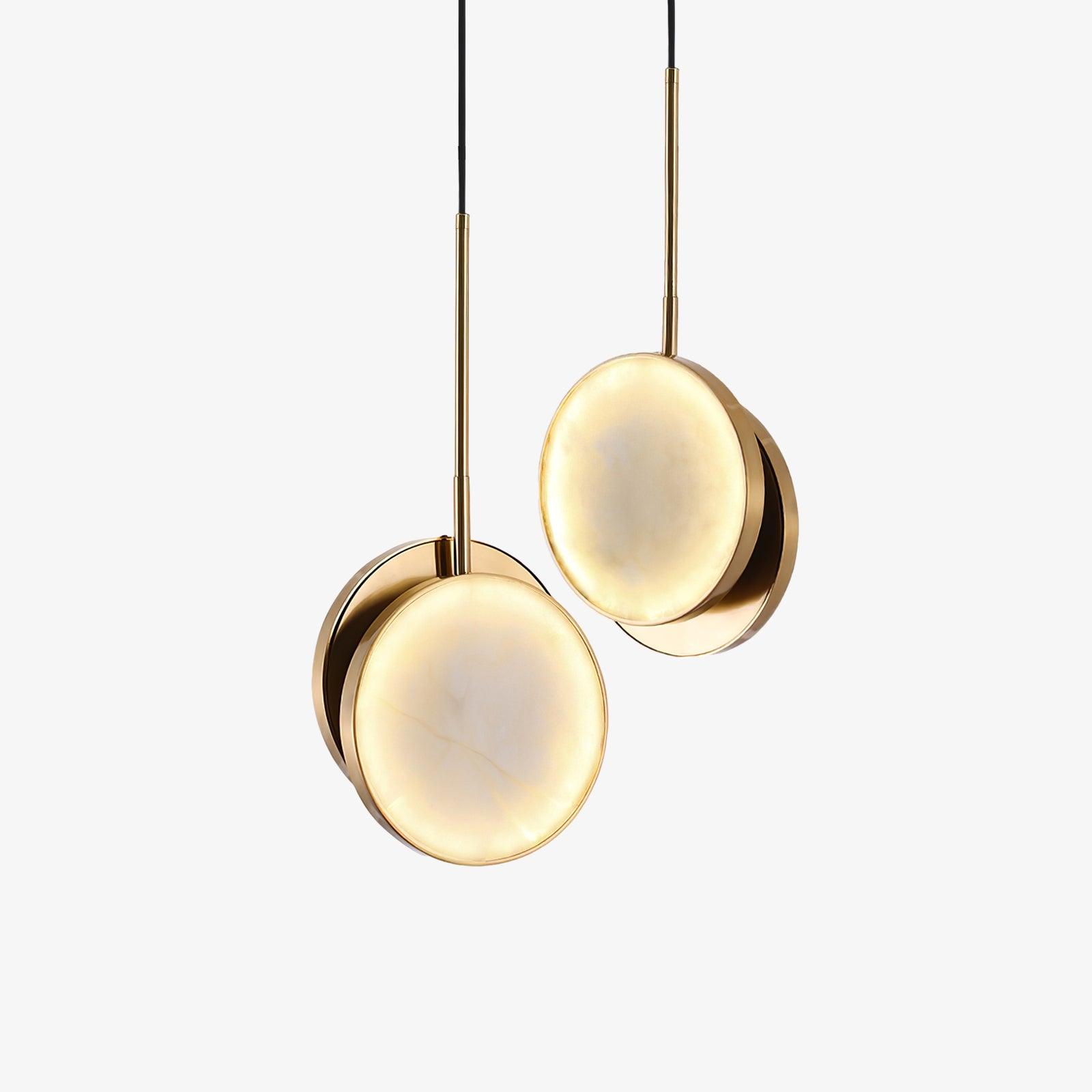 Modern Handcrafted Natural Alabaster and Brass LED Pendant Light Moonshade Droplight
