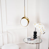 Modern Handcrafted Natural Alabaster and Brass LED Pendant Light Moonshade Droplight
