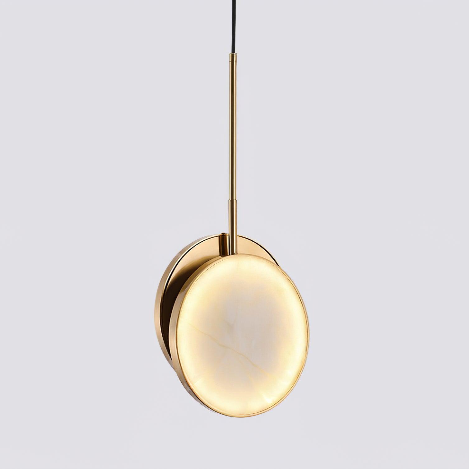 Modern Handcrafted Natural Alabaster and Brass LED Pendant Light Moonshade Droplight