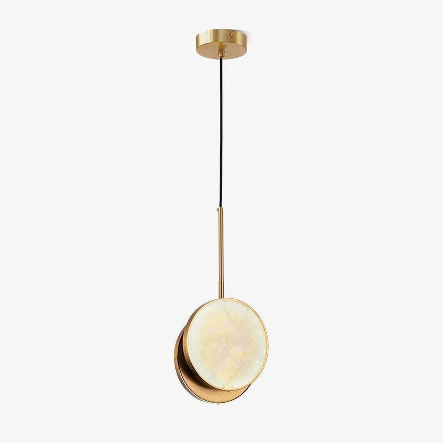 Modern Handcrafted Natural Alabaster and Brass LED Pendant Light Moonshade Droplight