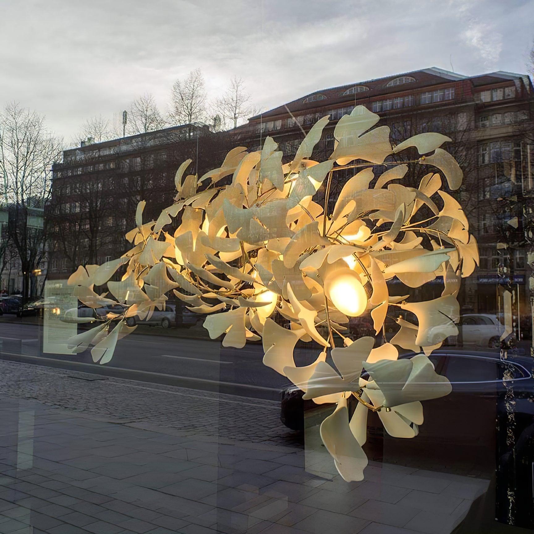 Modern Handcrafted Porcelain Ginkgo Leaf Chandelier Brass Branch Pendant Lighting