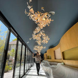 Modern Handcrafted Porcelain Ginkgo Leaf Chandelier Brass Branch Pendant Lighting