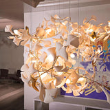 Modern Handcrafted Porcelain Ginkgo Leaf Chandelier Brass Branch Pendant Lighting