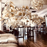 Modern Handcrafted Porcelain Ginkgo Leaf Chandelier Brass Branch Pendant Lighting