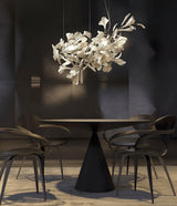 Modern Handcrafted Porcelain Ginkgo Leaf Chandelier Brass Branch Pendant Lighting