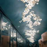 Modern Handcrafted Porcelain Ginkgo Leaf Chandelier Brass Branch Pendant Lighting
