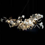 Modern Handcrafted Porcelain Ginkgo Leaf Chandelier Brass Branch Pendant Lighting