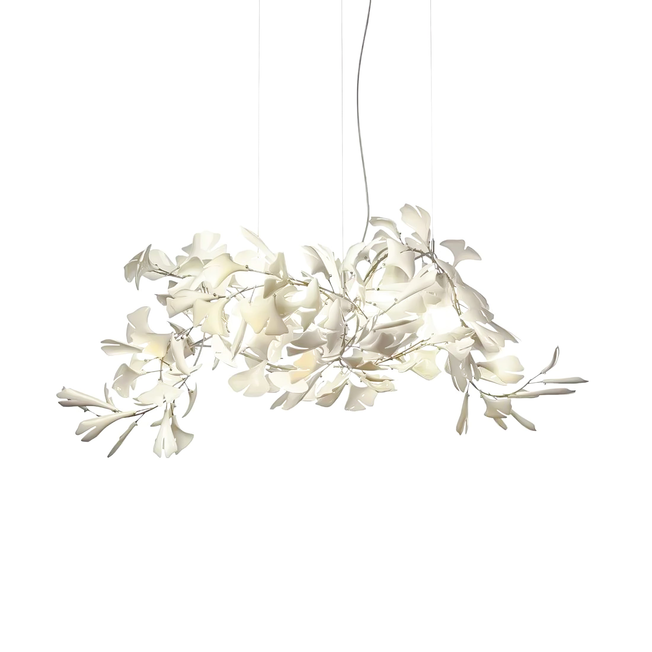 Modern Handcrafted Porcelain Ginkgo Leaf Chandelier Brass Branch Pendant Lighting