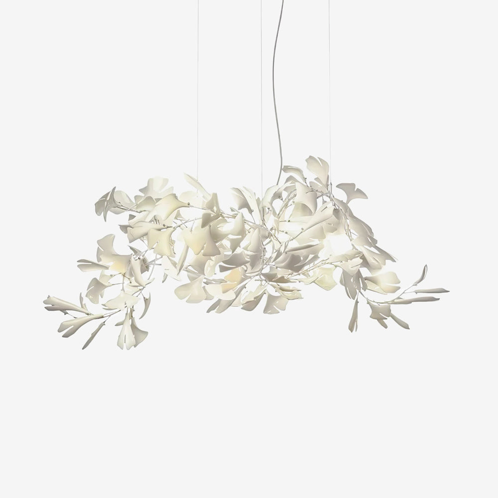 Modern Handcrafted Porcelain Ginkgo Leaf Chandelier Brass Branch Pendant Lighting