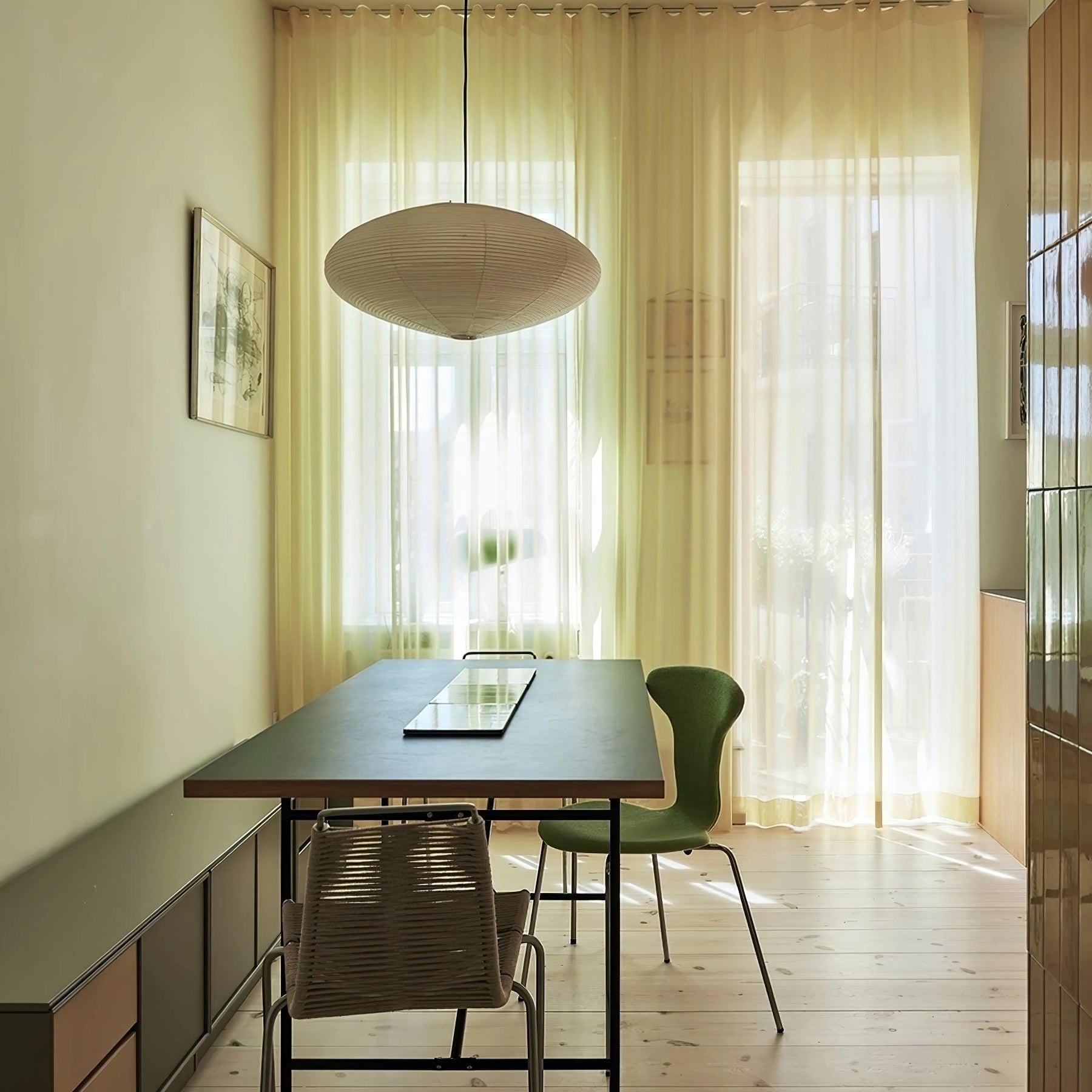 Modern Handcrafted Washi Rice Paper Pendant Light 15A Organic Mulberry Paper Ceiling Hanging Lamp
