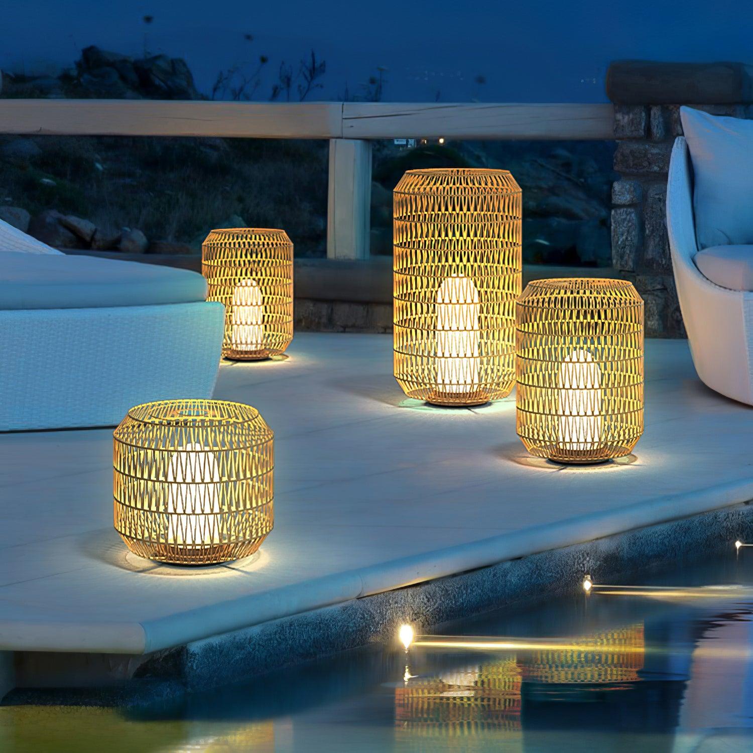 Modern Handcrafted Woven Rattan Outdoor Garden Lamp Waterproof LED Landscape Lighting